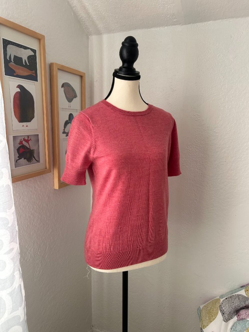 Contemporaine SImons100% Merino Wool Short Sleeve Pink Crew Neck Size Large